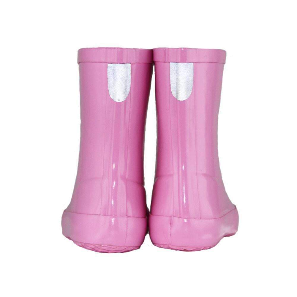 Pink rubber wellies with reflective tab